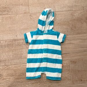 Magnificent Baby Blue and White Striped Romper 3M